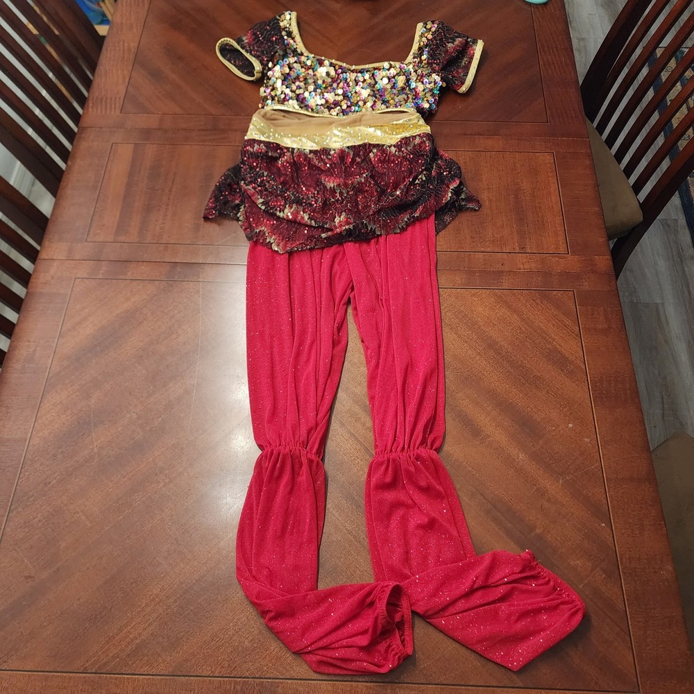 A Wish Come True Dance Costume Womens Small Red Gold Sequin Bollywood Dance